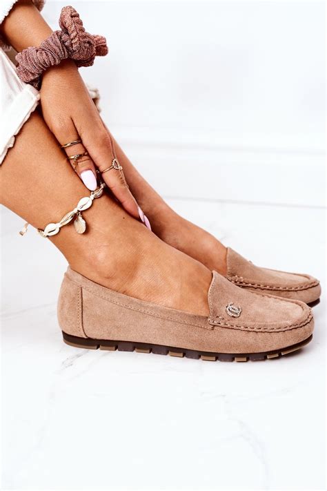 Women's Suede Loafers Light Brown Madelyn | Cheap and fashionable shoes at Butosklep.pl