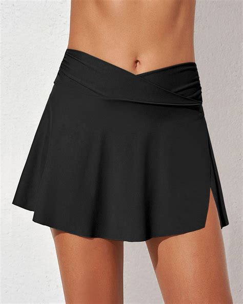 Crossover Tennis Skirt High Waist Tummy Control Ruched Bikini Bottoms ...