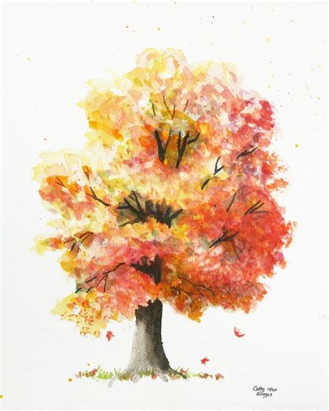 Autumn Tree Watercolor Painting Print, Cathy Hillegas, 8x10 Watercolor ...