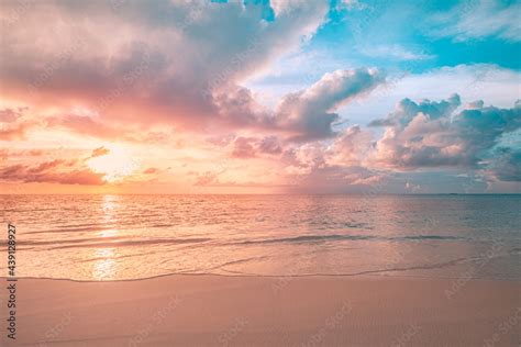 Closeup sea sand beach. Panoramic beach landscape. Inspire tropical ...