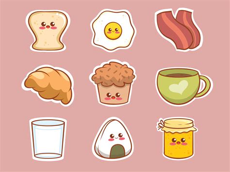 Set of cute breakfast food cartoon character sticker 4267549 Vector Art at Vecteezy