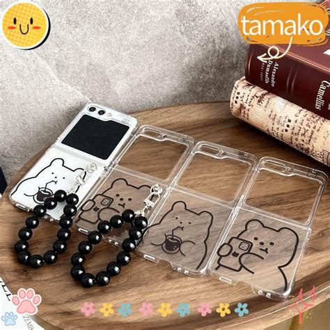 TAMAKO 1Pc Phone Cover, Pearl Bracelet Cute Bear Z Flip 3/4/5 ...