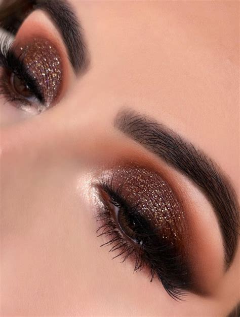 65 Pretty Eye Makeup Looks : brown glitter makeup look