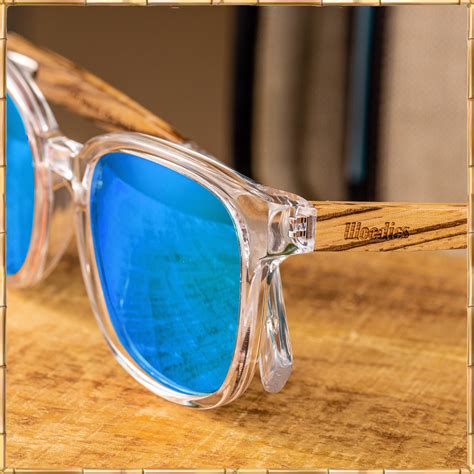 Clear Acetate Sunglasses with Polarized Lens in Wood Display Box (Roya | Woodies