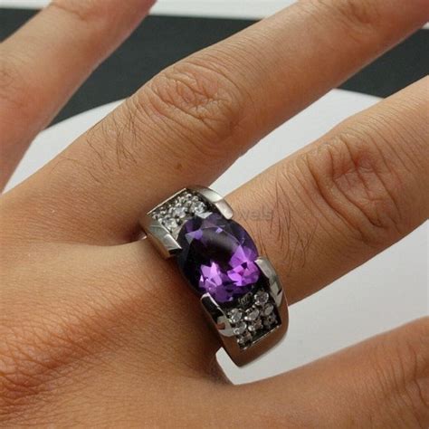 Natural Amethyst Ring For Men in 925 Sterling Silver Black | Etsy