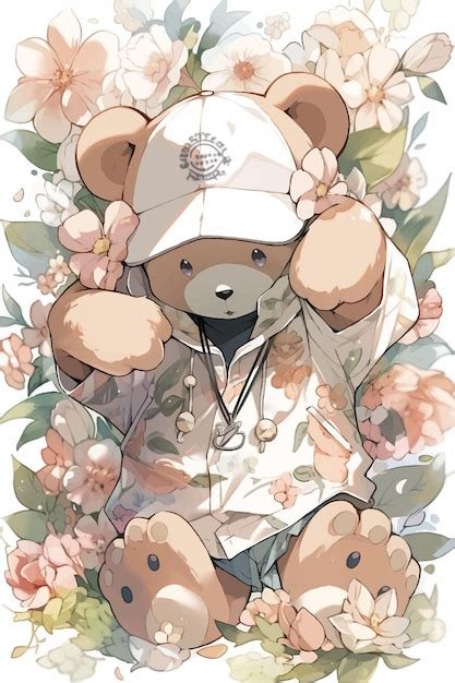 Premium Vector | A teddy bear with a hat and a shirt