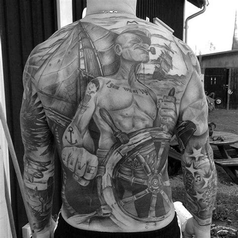 Full Back Guys Popeye Sailing Ship Tattoos Navy Tattoos, 3d Tattoos, Body Art Tattoos, Ship ...