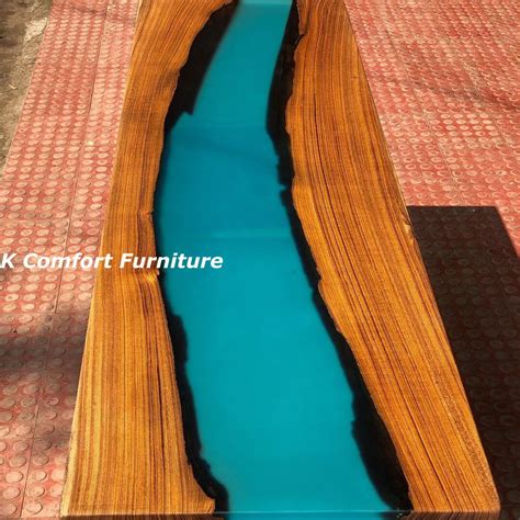 Turquoise Clear Epoxy Coffee Table, Live Edge Wooden Table, Epoxy Ocean River , Natural Wood ...
