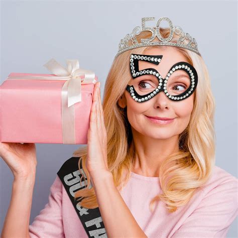 Buy 50th Birthday Sash and Tiara,Glitter Crown,Satin Sash and Crystal Frame Eyeglasses 50th ...