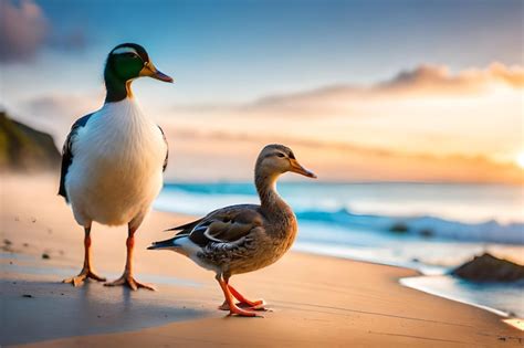 Premium Photo | A duck and a duck on a beach