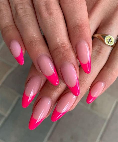 25 Hot Pink Vibrant Nails for Modern Women : Hot Pink French Tip Almond ...