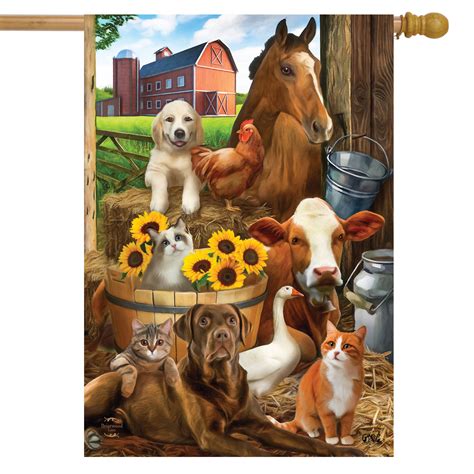 The Gang's All Here Summer House Flag Farm Animals Cow 28" x 40" Briarwood Lane - Walmart.com ...