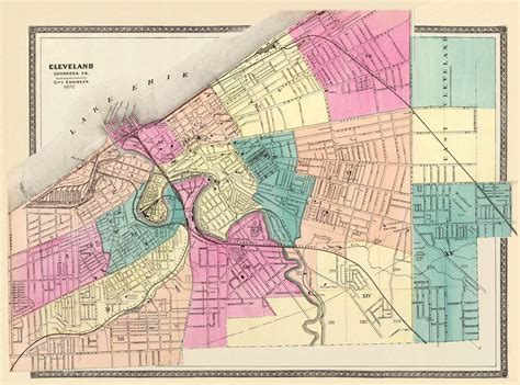 Cleveland map - Old map of Cleveland giclee reproduction - Restored map ...