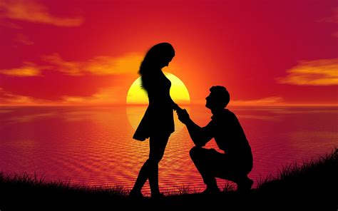 Couple Wallpaper 4K, Proposal, Sunset, Silhouette