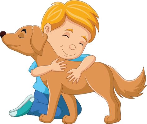 Cartoon boy hugging his dog 15219729 Vector Art at Vecteezy