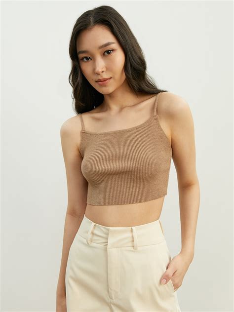 Knitted Tank Top - Brown - Pomelo Fashion