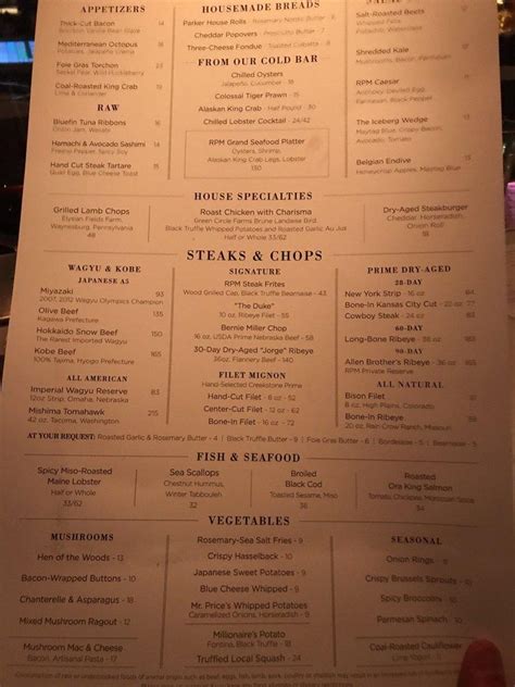 Menu at RPM Steak pub & bar, Chicago