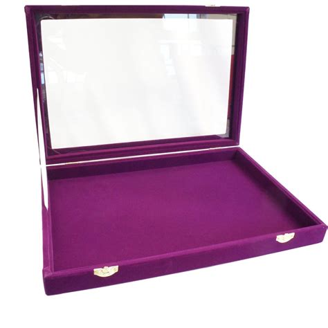 Large Velvet Glass Top Lid Jewellery Display Presentation Showcase Storage Box