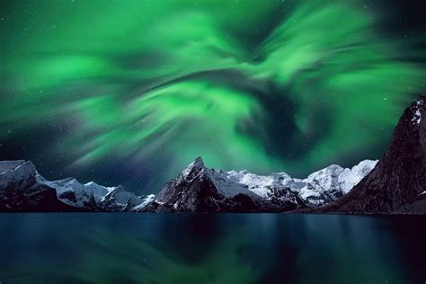Download Mountain Star Sky Arctic Scandinavia Lofoten Islands Norway Nature Aurora Borealis HD ...