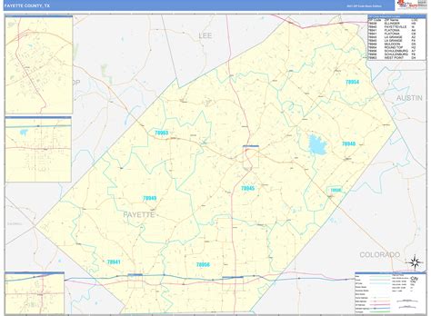 Fayette County, TX Zip Code Wall Map Basic Style by MarketMAPS - MapSales