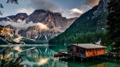 Lake, Mountains, Nature, Cottage, 4K, 3840x2160, #30 Wallpaper PC Desktop