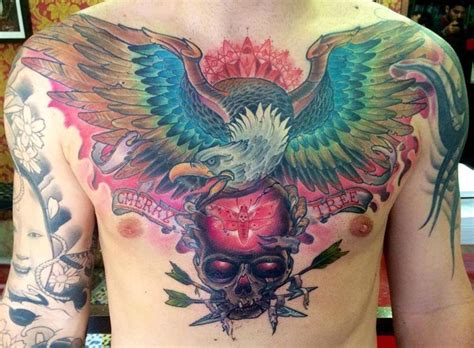 Eagle & Skull Chest Tattoo | Chest piece tattoos, Chest tattoo quotes, Skull tattoo design