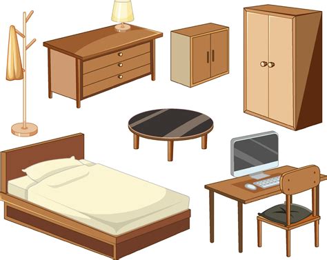 Bedroom furniture objects isolated on white background 1929128 Vector ...