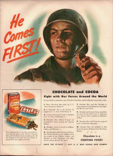 1943 VINTAGE AD Nestle's Chocolate Bar Ration food Soldier WWII era 04/07/23 $8.59 - PicClick