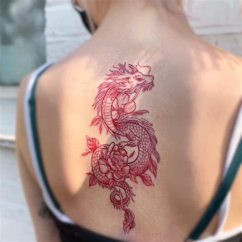 Red Dragon Surrounded By Flowers Tattoo Design Dragon Tattoo With ...