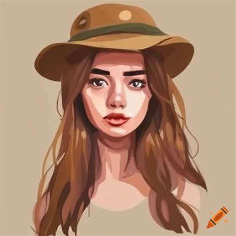Animated illustration of a woman in a safari hat on Craiyon