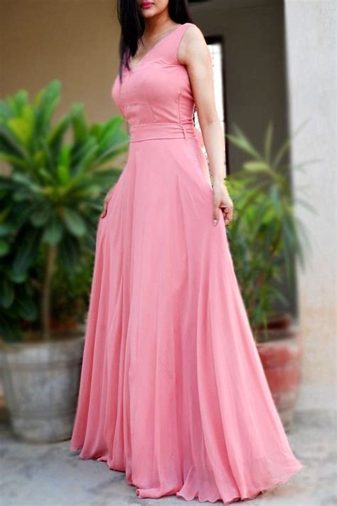 Pink Double Flair Padded Long Dress - Women Pink Dresses Online | Simple gowns, Pink dresses ...