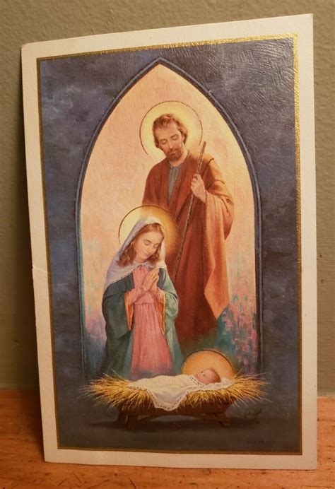 Vintage MCM Unbranded Christmas Card Front Mary Joseph Baby Jesus • $10.80 | Christmas cards ...