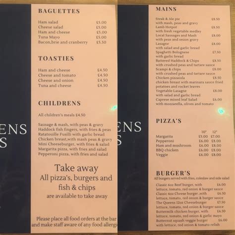 Menu at Queens Arms Chew Magna pub & bar, Bristol