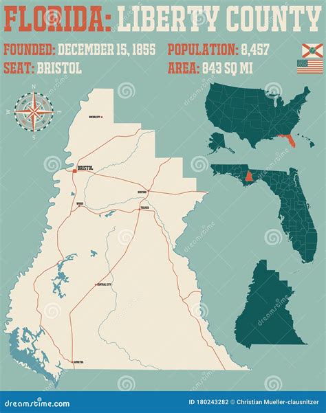 Map of Liberty County in Florida Stock Vector - Illustration of ...