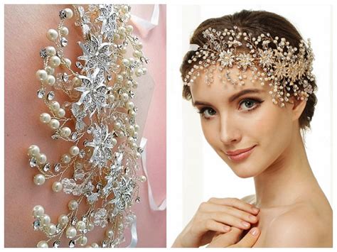 Nature Inspired Hair Vine, Rose Gold Or Silver Bridal Headband, Art Deco Rhinestone Crystal ...