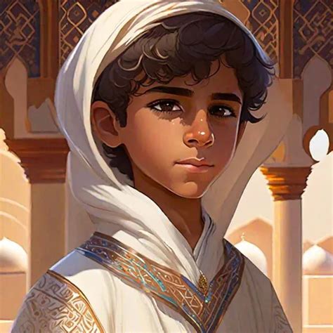 A young arabian boy in white caftan. Cute. Well draw...