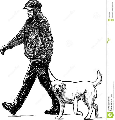 man and dog drawing | Vector drawing of the man walking with the dog ...