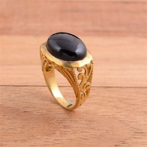 Black Obsidian Ring Gemstone Ring Brass Ring Obsidian | Etsy