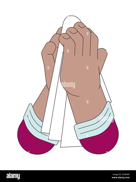 Handkerchief holding linear cartoon character hands illustration Stock ...