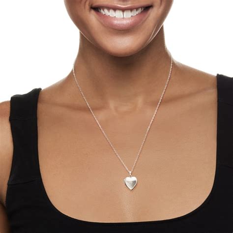 14kt White Gold Heart Locket Necklace with Diamond Accent | Ross-Simons