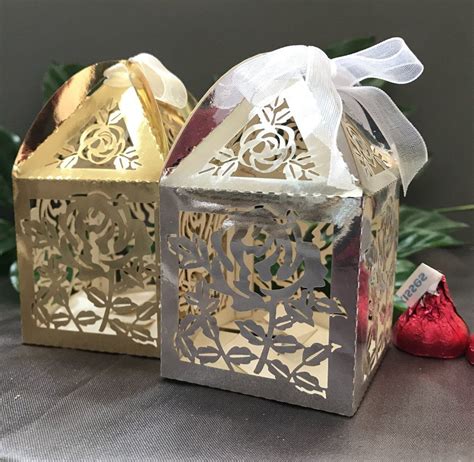 100pcs Rose Wedding Favor box,Small Gift boxes,Metallic Silver wedding ...