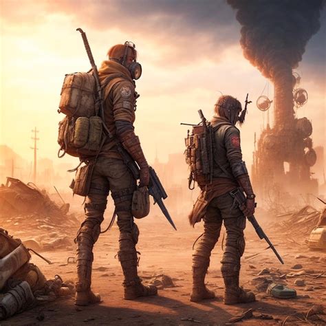 Premium AI Image | Apocalyptic wasteland survival battles scavenging missions Unite for hope