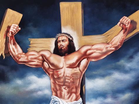 Muscle Jesus on Cross :original Oil Painting on Black Velvet - Etsy UK