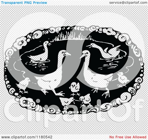 Clipart of a Retro Vintage Black and White Duck Pond - Royalty Free ...