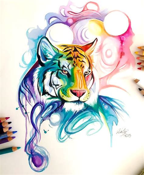 Colorful Watercolor Tiger Tattoo Design