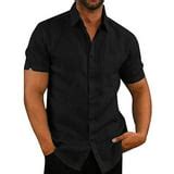 ATIXEL Mens Simple Button Shirts Cotton Linen Shirts Short Sleeve Casual Shirt, Up To Size 3XL ...