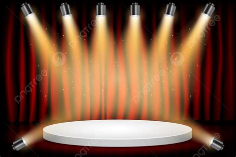 White Round Winner Podium On Red Curtain Theater Scene Stage Background, Advertising, Concert ...
