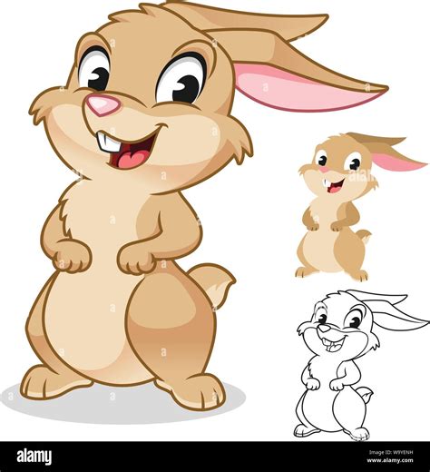 Happy Rabbit Cartoon Character Design, Including Flat and Line Art ...