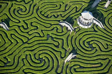 This photo shows a section of the 3D Longleat hedge maze. It is ...