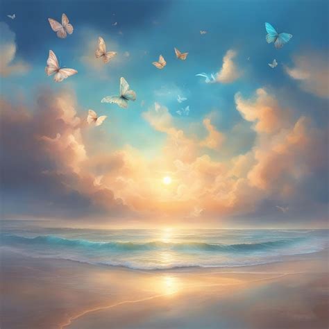 Premium AI Image | Blue Butterfly flying on the beach within sunset ...